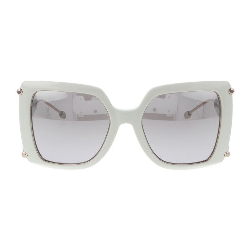 Philipp Plein Sunglasses Square Full Rim, Ivory/Gold Frame and Grey Silver Mirror Lens SPP121S3GFX