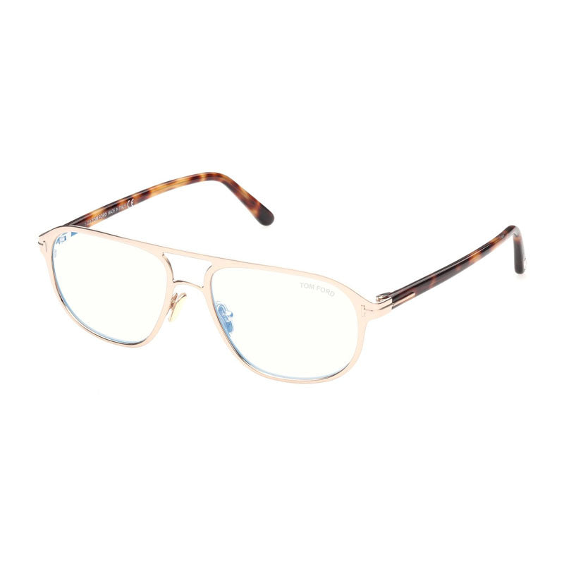 Tom Ford Eyeglasses Aviator Full Rim, Shiny Rose Gold Frame and Blue Light Block Lenses Lens FT5751-B028