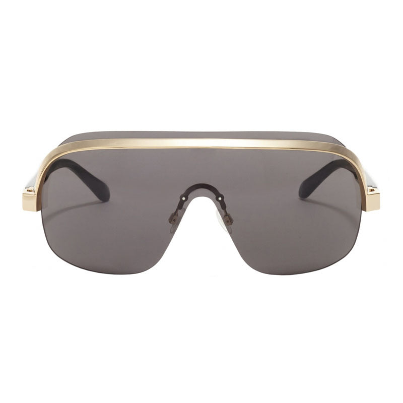 Palm Angels Sunglasses Shield Rimless, Black/Gold Frame and Grey Lens PERI10IKING1007
