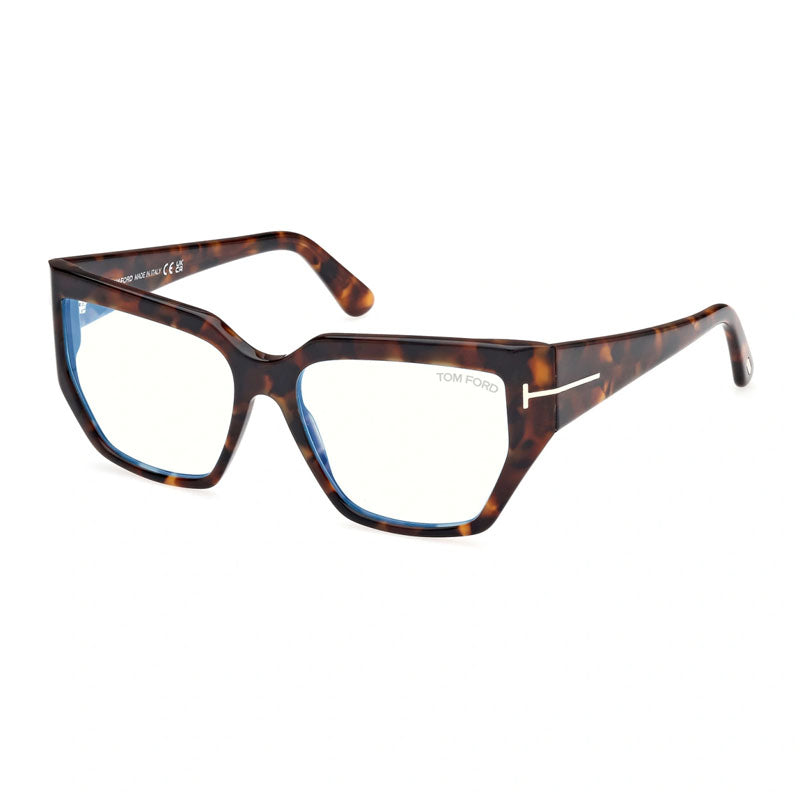 Tom Ford Eyeglasses Square Full Rim, Dark Havana Frame and Clear Blue Light Block Lenses Lens FT5951-B052