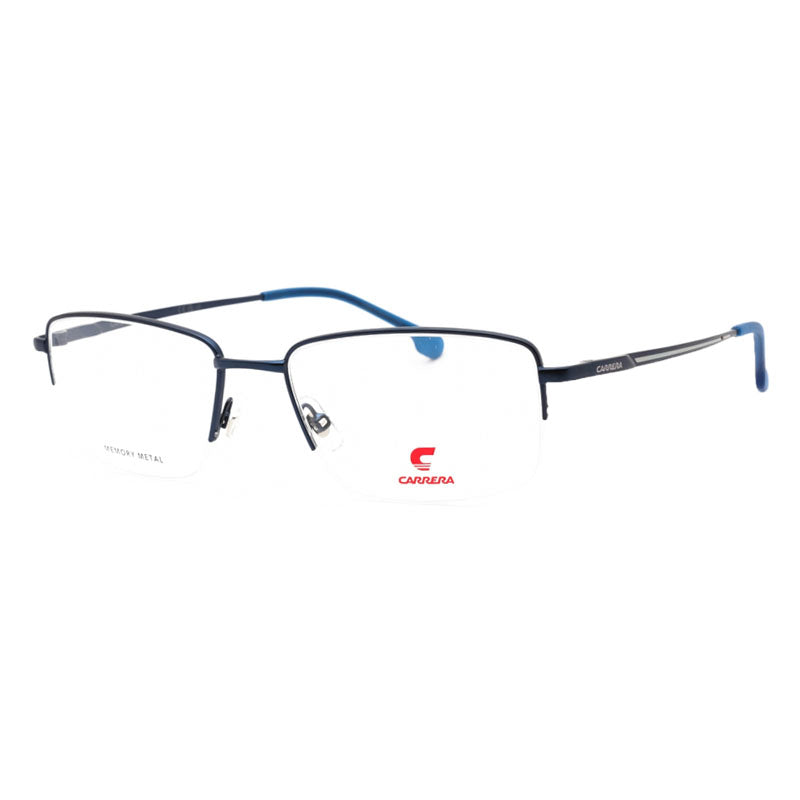 Carrera Eyeglasses Rectangle Semi Rim, Matte Blue Frame and Clear Demo Lenses Lens CARRERA88950FLL00