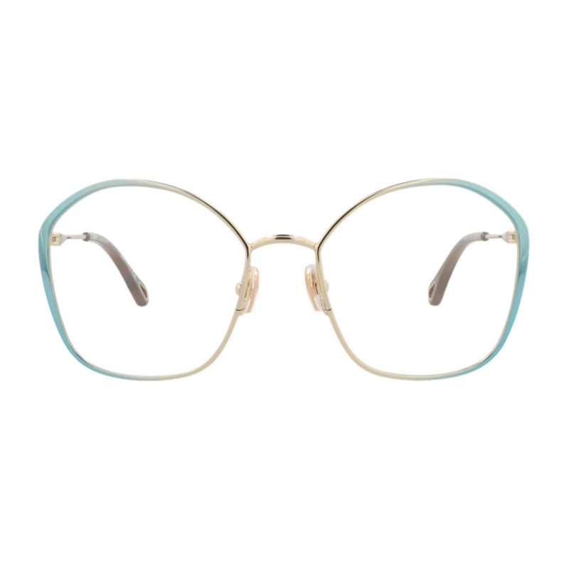 Chloe Eyeglasses Butterfly Full Rim, Blue/Gold Frame and Clear Demo Lenses Lens CH0017O005