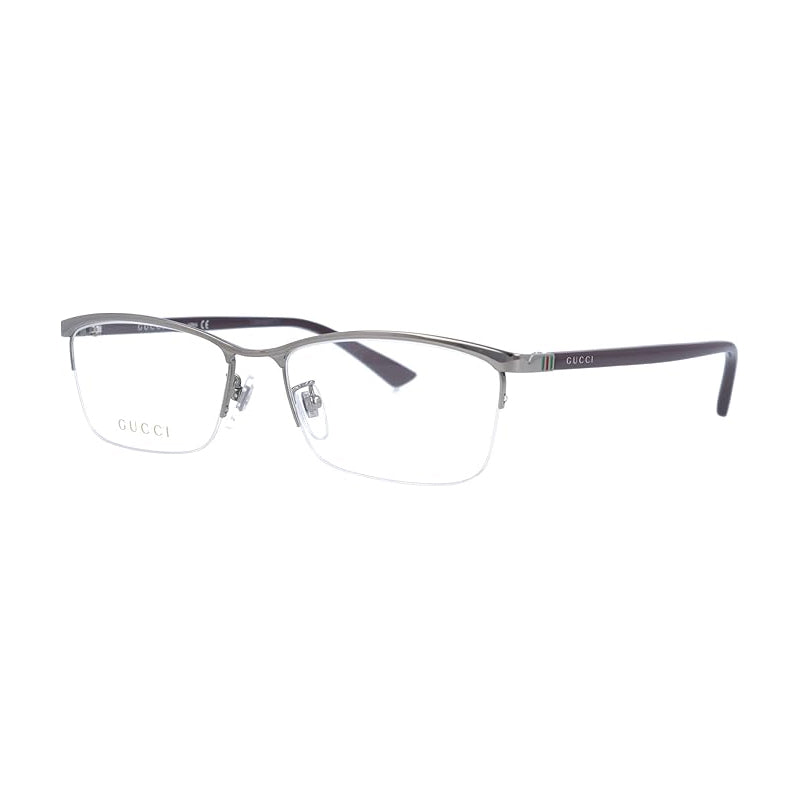 Gucci Eyeglasses Square Semi Rim, Gunmetal Frame and Clear Demo Lenses Lens GG0856OJ002