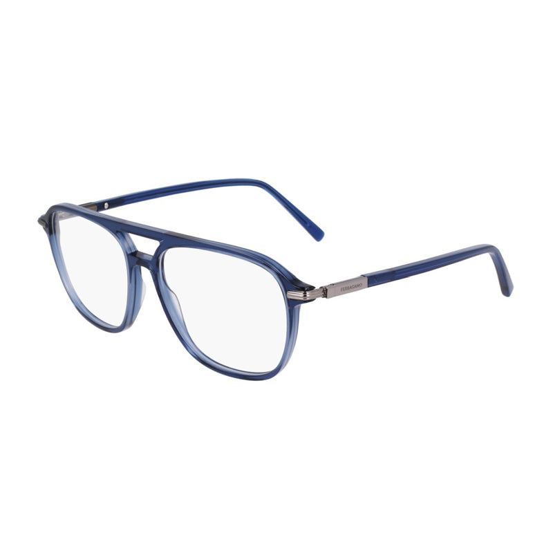 Ferragamo Salvatore Ferragamo Eyeglasses Square Full Rim, Transparent Blue Frame and Clear Demo Lens Lens SF3006432