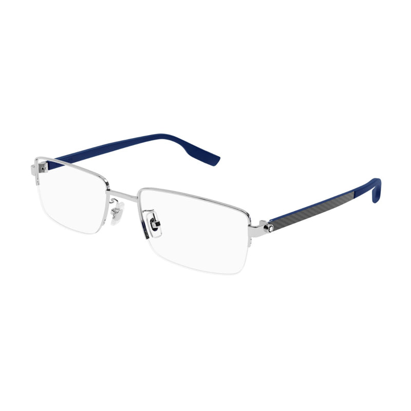 Montblanc Eyeglasses Rectangle Semi Rim, Silver Frame and Clear Demo Lens Lens MB0188O002