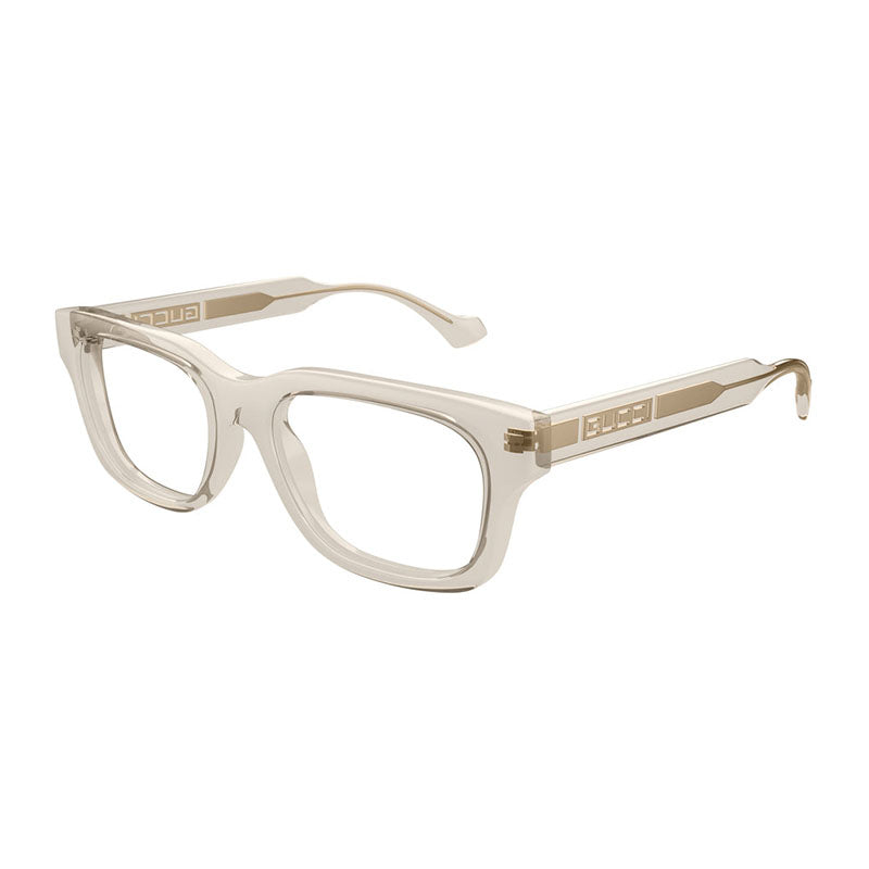 Gucci Eyeglasses Square Full Rim, Transparent Pale Khaki Green Frame and Clear Demo Lenses Lens GG1731O004