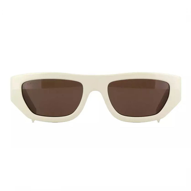Gucci Sunglasses Rectangle Full Rim, Ivory Frame and Brown Lens GG1134S003