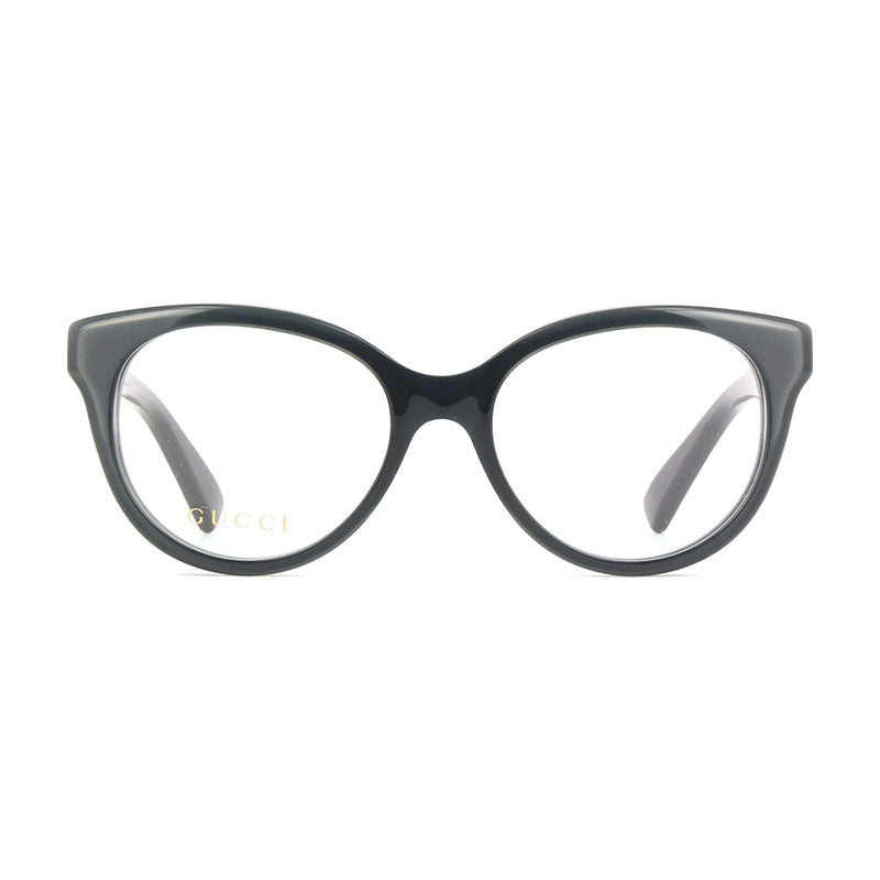 Gucci Eyeglasses Cat Eye Full Rim, Grey Crystal on Black Frame and Clear Demo Lens Lens GG1590O004
