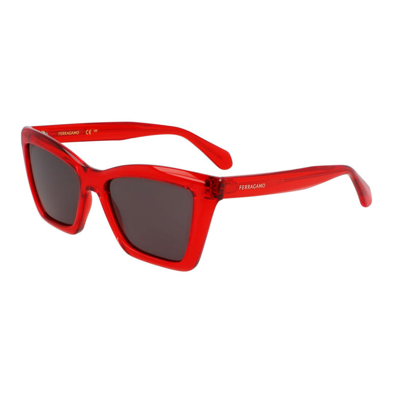Ferragamo Salvatore Ferragamo Sunglasses Cat Eye Full Rim, Transparent Red Frame and Grey Lens SF2039SE616
