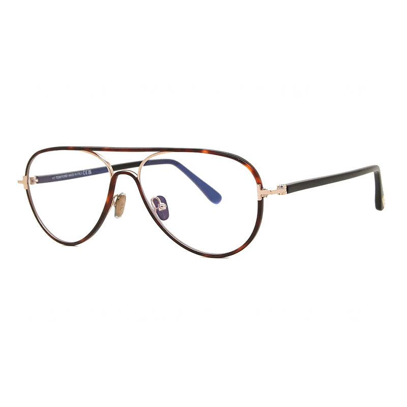 Tom Ford Eyeglasses Aviator Full Rim, Blonde Havana Frame and Clear Blue Light Block Lens FT5897-B053