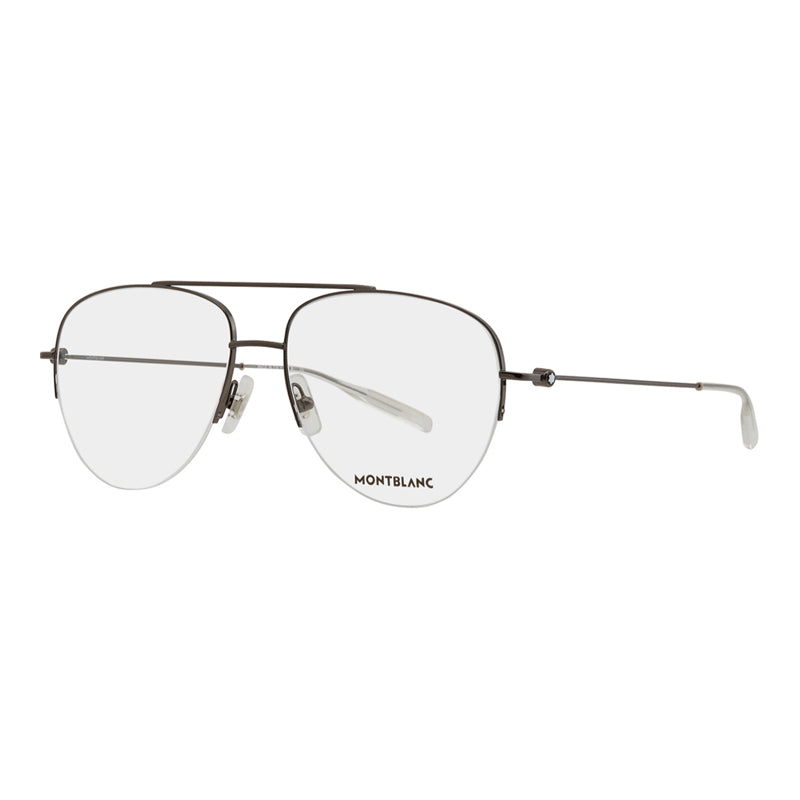 Montblanc Eyeglasses Aviator Semi Rim, Grey Frame and Clear Demo Lens Lens MB0077O001