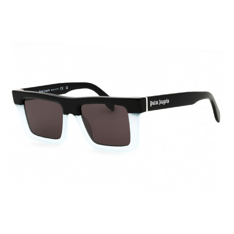 Palm Angels Sunglasses Square Full Rim, Black Light Blue Frame and Dark Grey Lens PERI109NAPA4007
