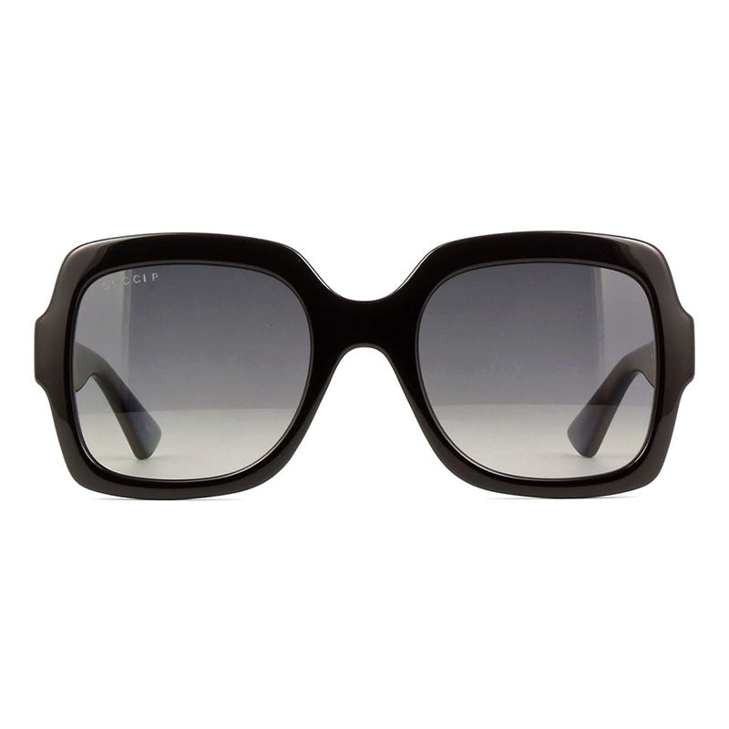 Gucci Sunglasses Square Full Rim, Shiny Black Frame and Gradient Grey Polarized Lens GG1337S002