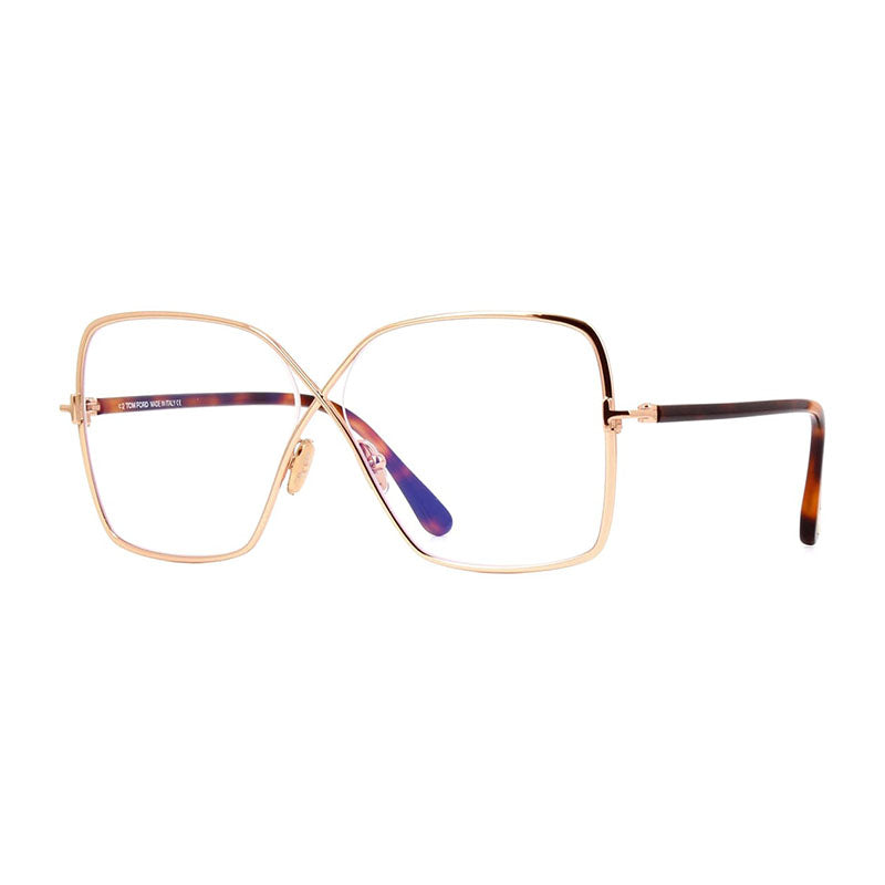 Tom Ford Eyeglasses Square Full Rim, Shiny Rose Gold Frame and Clear/Blue-light Block Lenses Lens FT5841-B028