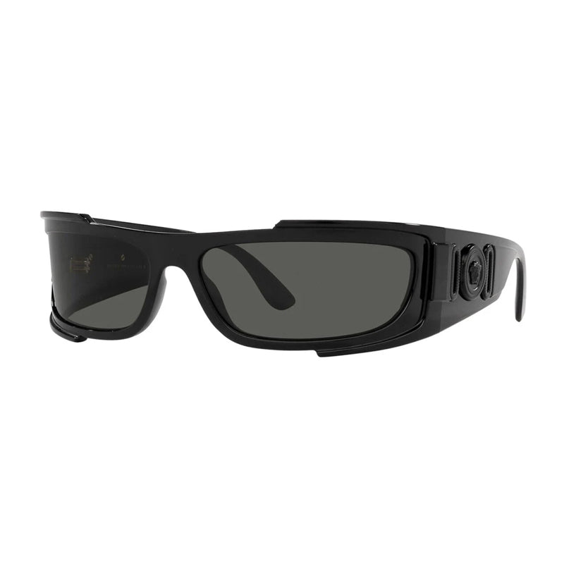 Versace Sunglasses Rectangle Full Rim, Black Frame and Dark Grey Lens VE4446GB1/87