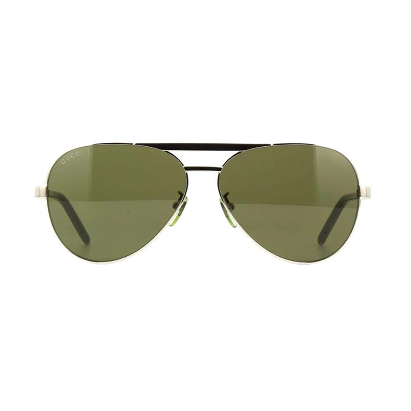 Gucci Sunglasses Aviator Full Rim, Silver Frame and Green Lens GG1163S002