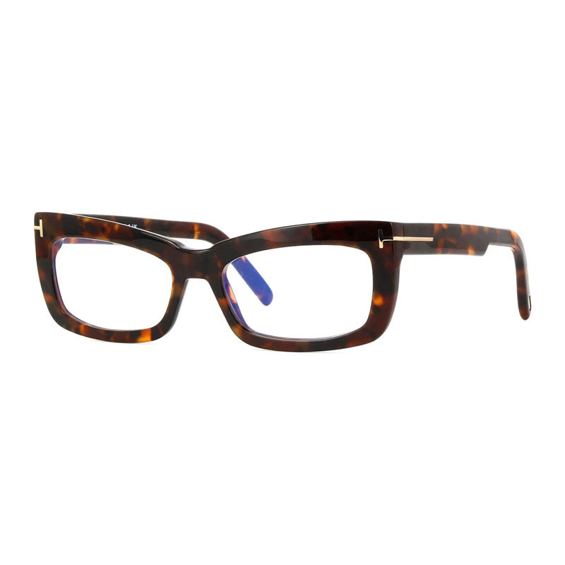Tom Ford Eyeglasses Rectangle Full Rim, Dark Havana Frame and Clear Blue Light Block Lenses Lens FT5966-B052