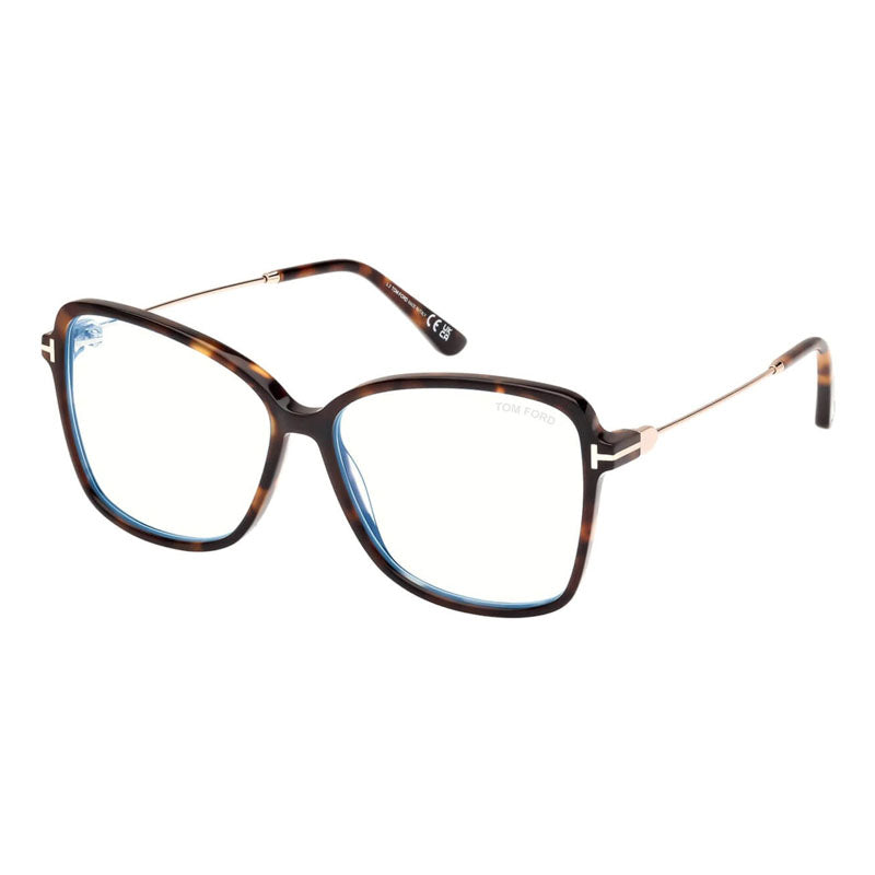 Tom Ford Eyeglasses Butterfly Full Rim, Dark Havana Frame and Clear Blue Light Block Lens FT5953-B052