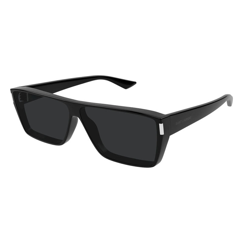 Saint Laurent Sunglasses Square Full Rim, Shiny Black Frame and Dark Grey Lens SL757001