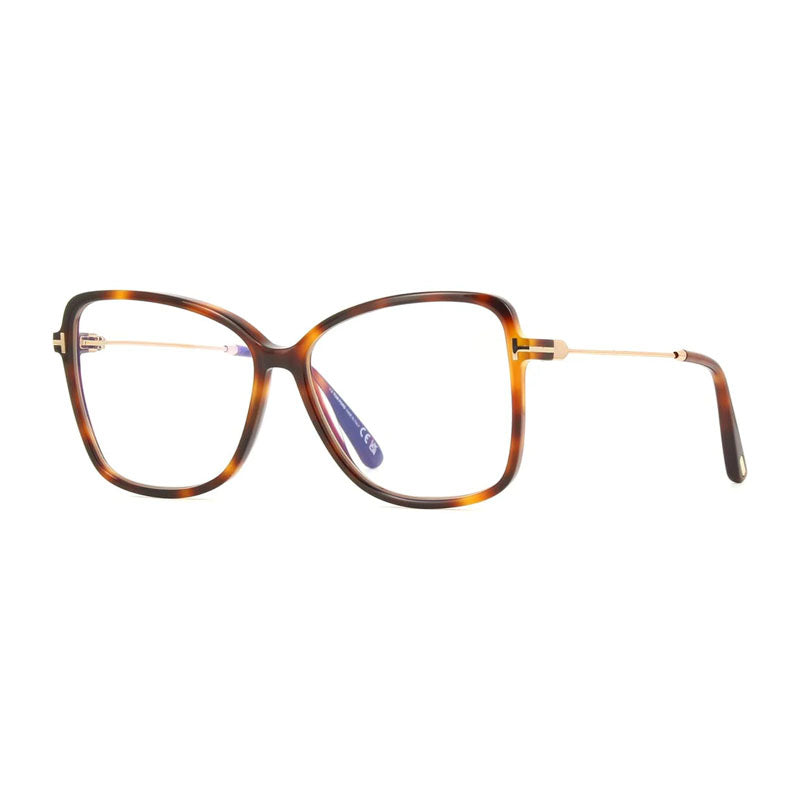 Tom Ford Eyeglasses Butterfly Full Rim, Blonde Havana Frame and Clear Blue Light Block Lens FT5953-B053