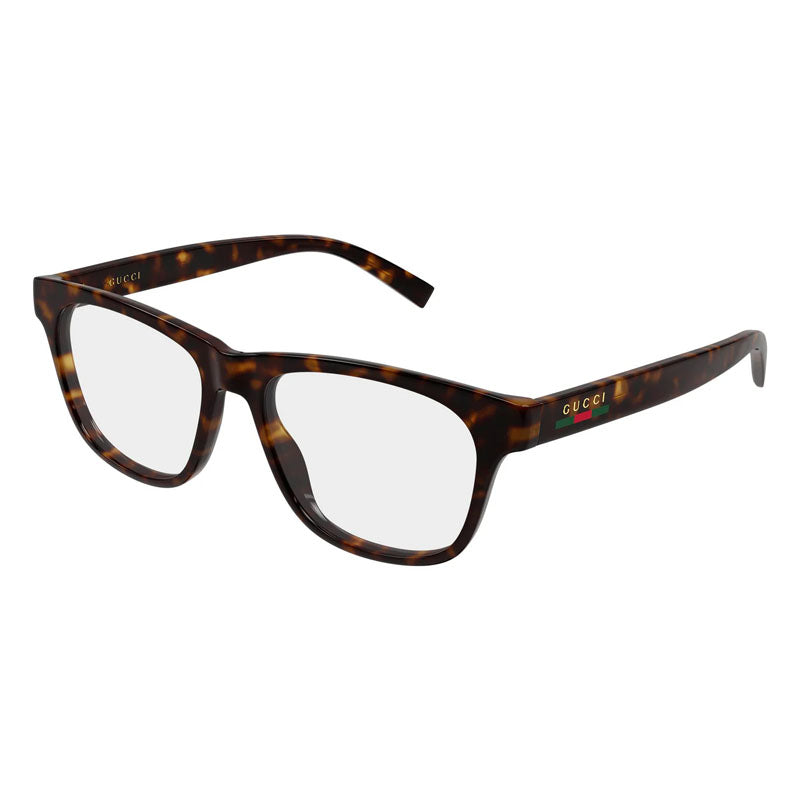 Gucci Eyeglasses Square Full Rim, Havana Frame and Clear Demo Lens Lens GG2108O002