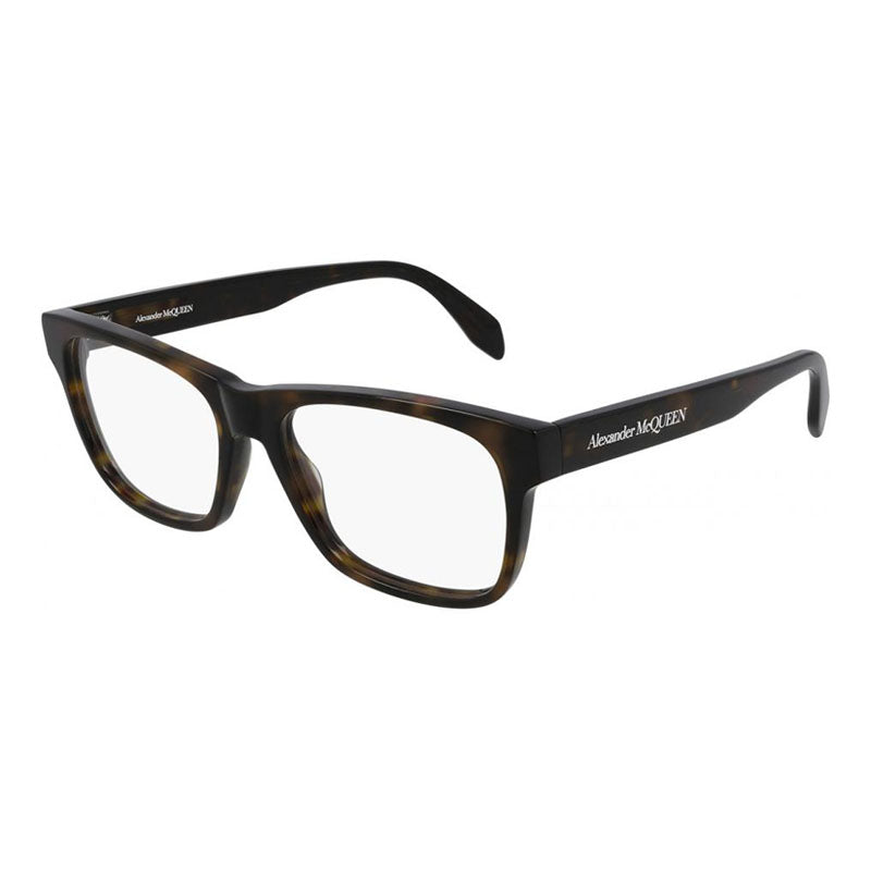 Alexander McQueen Eyeglasses Square Full Rim, Dark Havana Frame and Clear Demo Lens Lens AM0307O002