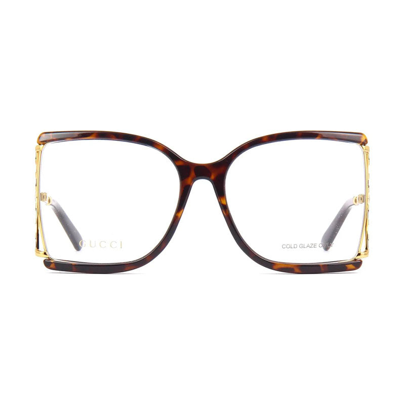 Gucci Eyeglasses Butterfly Full Rim, Havana/Gold Frame and Clear Demo Lenses Lens GG0592O002