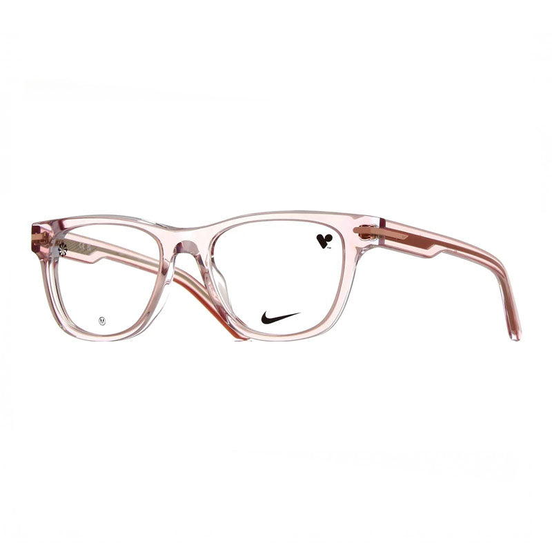 Nike Eyeglasses Rectangle Full Rim, Blush/Crystal Laminate Frame and Clear Demo Lenses Lens NIKE7176689