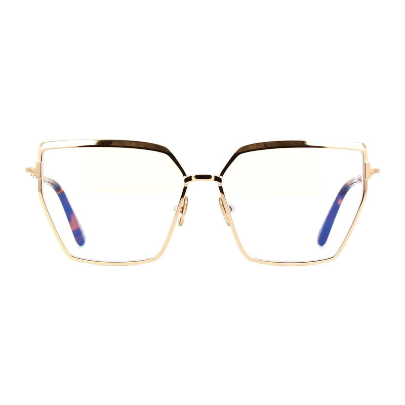 Tom Ford Eyeglasses Butterfly Full Rim, Shiny Rose Gold Frame and Clear Blue Light Block Lens FT5946-B028