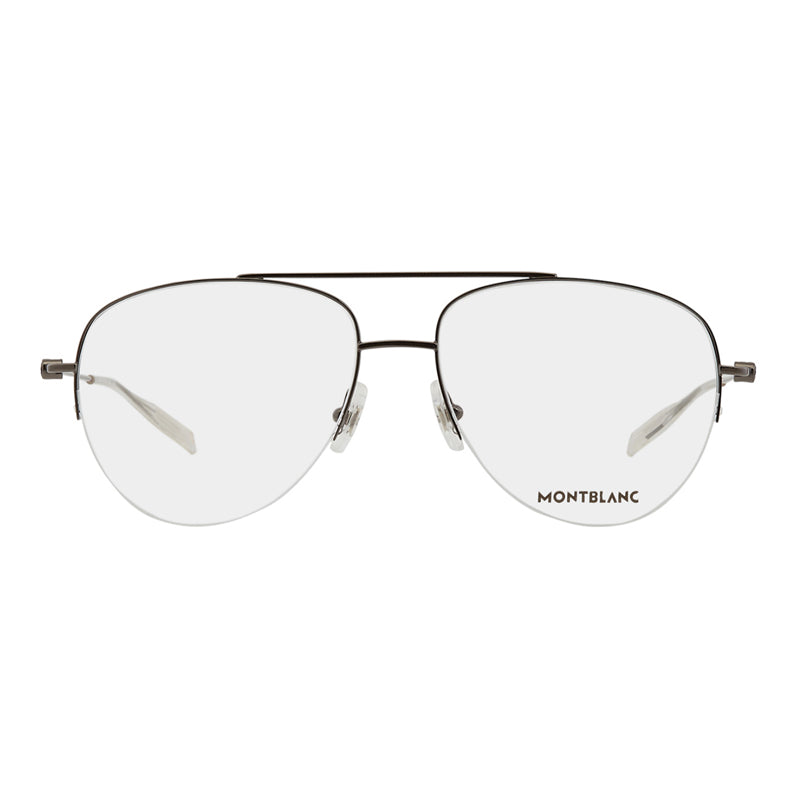 Montblanc Eyeglasses Aviator Semi Rim, Grey Frame and Clear Demo Lens Lens MB0077O001