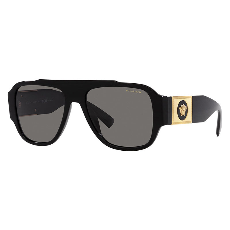 Versace Sunglasses Aviator Full Rim, Black Frame and Dark Grey Polarized Lens VE4436UGB1/81