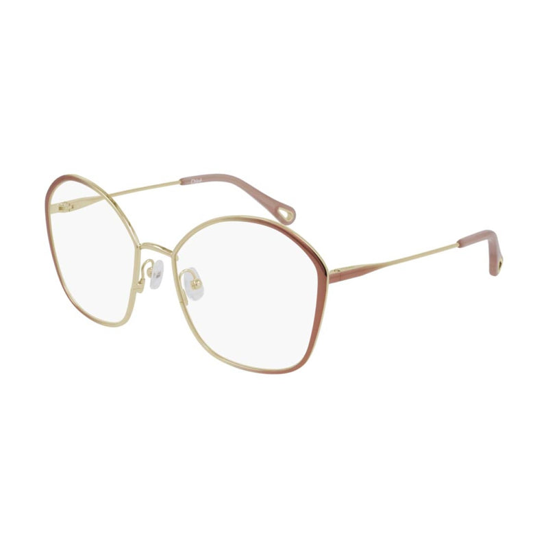 Chloe Eyeglasses Butterfly Full Rim, Pink/Gold Frame and Clear Demo Lenses Lens CH0017O006