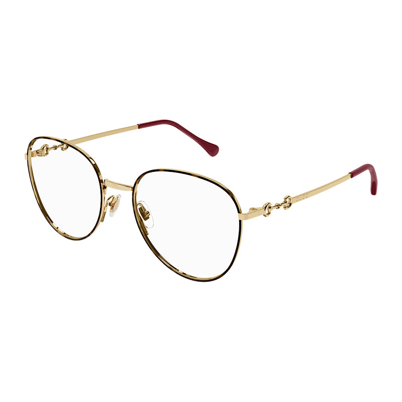 Gucci Eyeglasses Square Full Rim, Havana/Gold Frame and Clear Demo Lenses Lens GG0880O002
