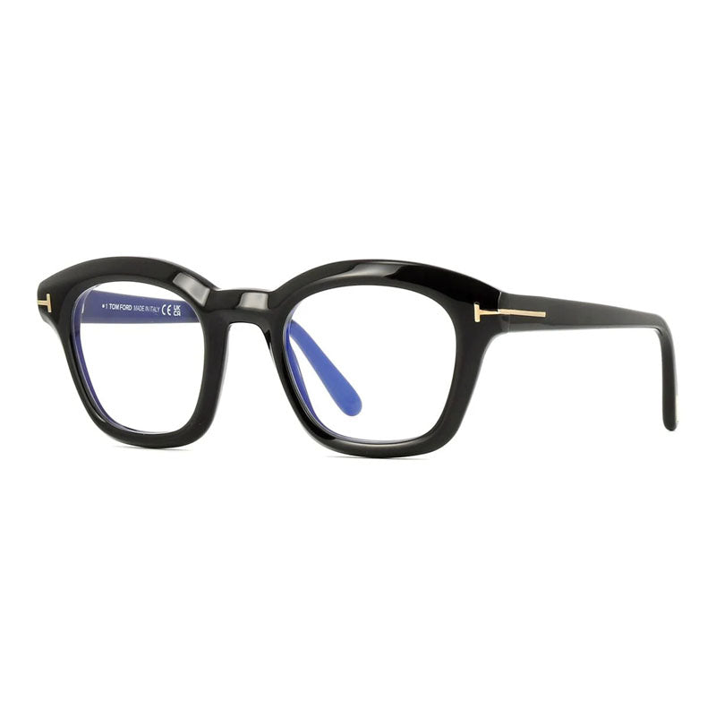 Tom Ford Eyeglasses Oval Full Rim, Shiny Black Frame and Clear Blue Light Block Lens FT5961-B001