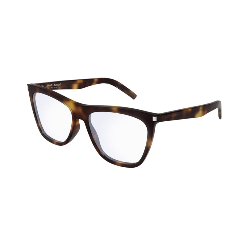 Saint Laurent Eyeglasses Square Full Rim, Havana Frame and Clear Demo Lenses Lens SL518002