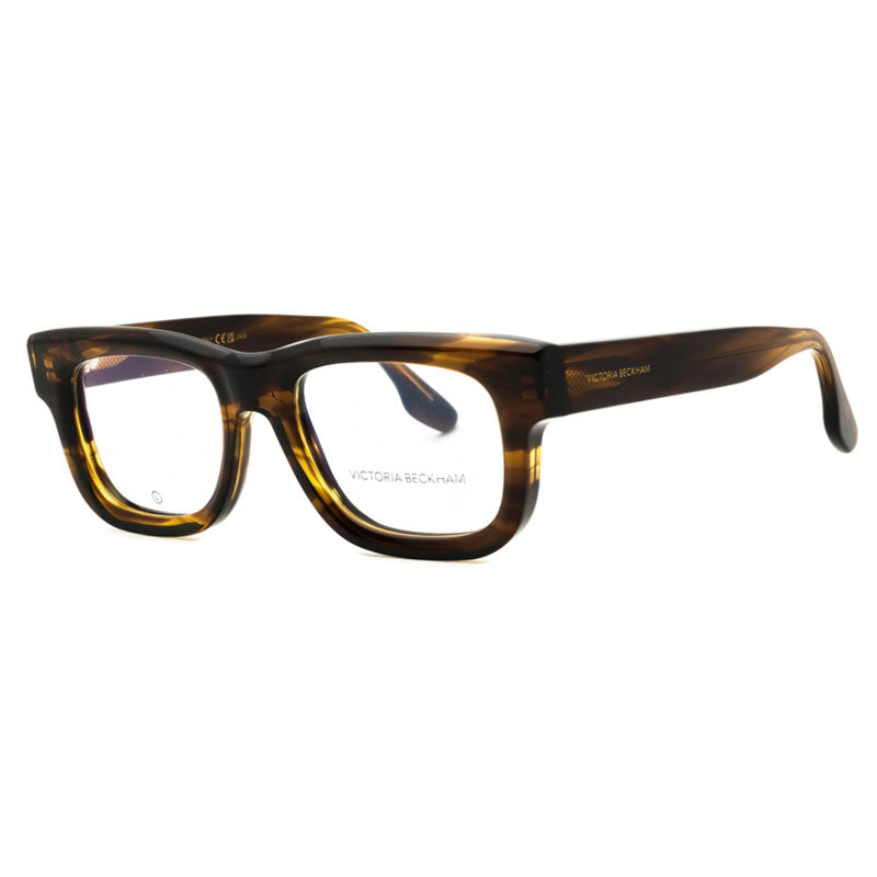 Victoria Beckham Eyeglasses Square Full Rim, Striped Khaki Frame and Clear Demo Lenses Lens VB2671318
