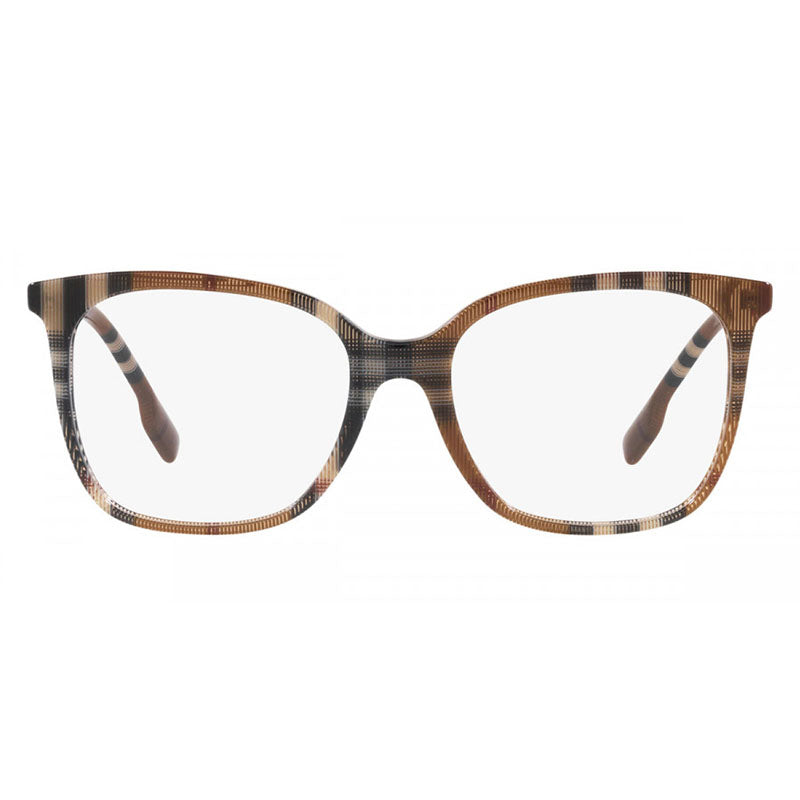 Burberry Eyeglasses Square Full Rim, Check Brown Frame and Clear Demo Lenses Lens BE23673966