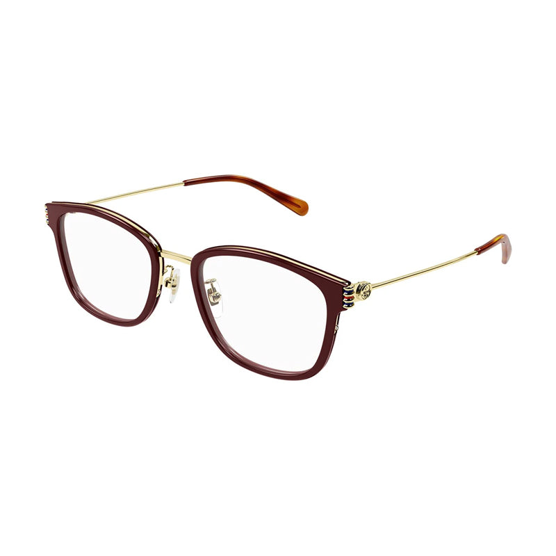 Gucci Eyeglasses Square Full Rim, Bordeaux/Gold Frame and Clear Demo Lenses Lens GG1886OA003