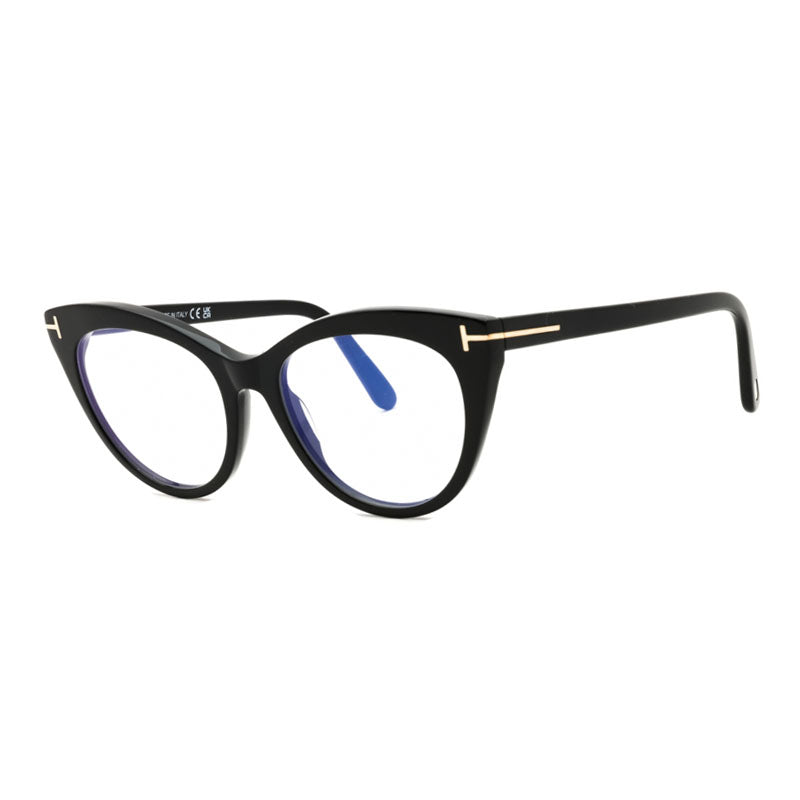 Tom Ford Eyeglasses Cat Eye Full Rim, Shiny Black Frame and Clear/Blue-Light Block Lenses Lens FT6091-B001