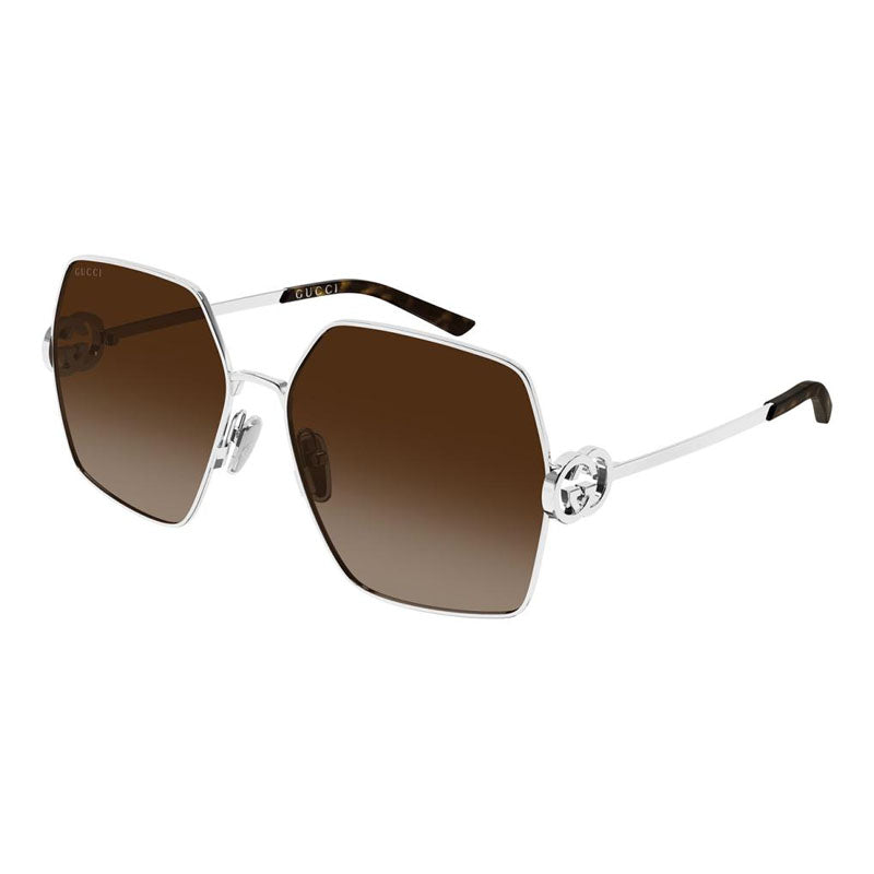 Gucci Sunglasses Square Full Rim, Silver Frame and Brown Gradient Lens GG2163S003