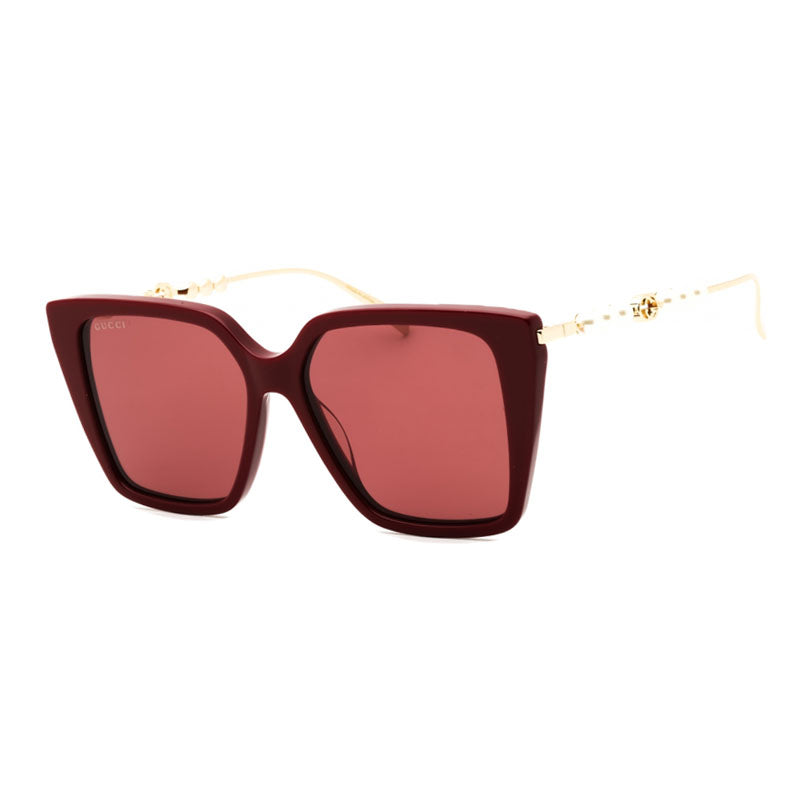 Gucci Sunglasses Square Full Rim, Burgundy/Gold Frame and Red Lens GG1967S004