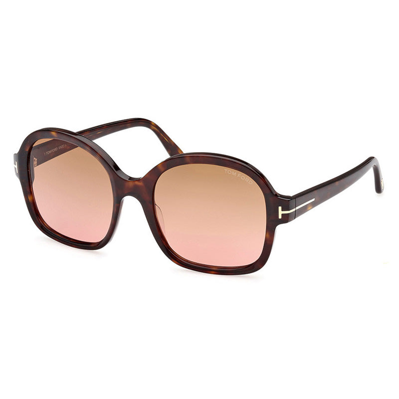 Tom Ford Sunglasses Oval Full Rim, Dark Havana Frame and Brown to Peach Gradient Lens FT103452F
