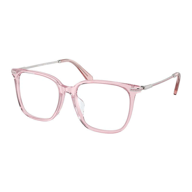 Swarovski Eyeglasses Square Full Rim, Transparent Pink Frame and Clear Demo Lenses Lens SK2016D3001