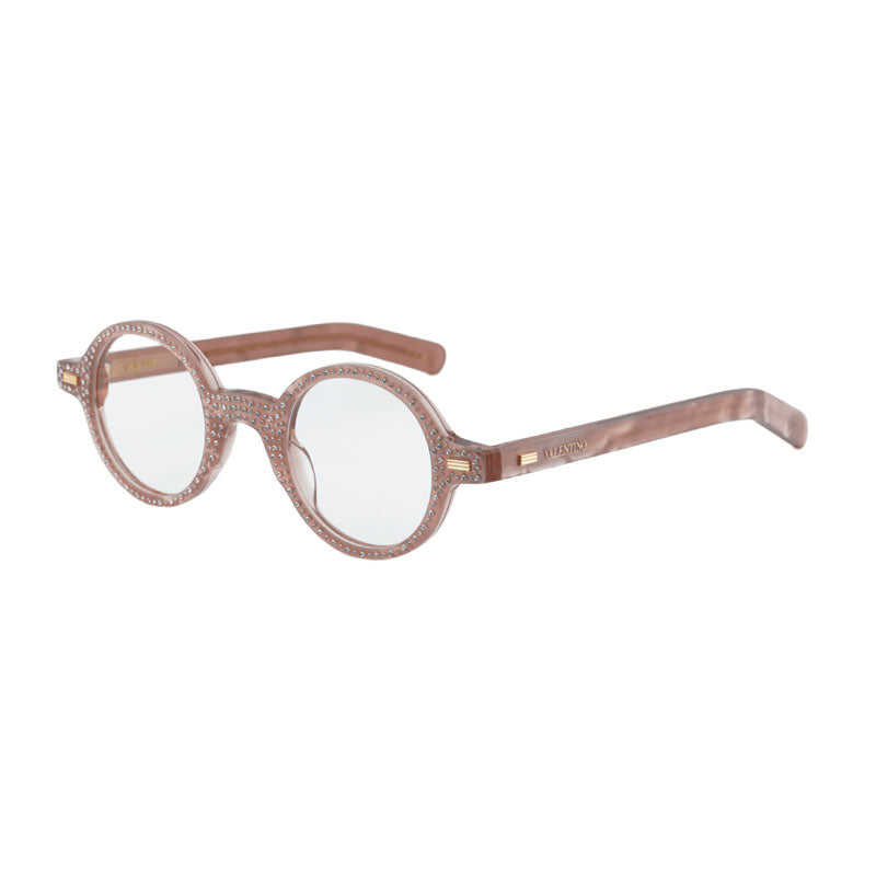 Valentino Eyeglasses Round Full Rim, Pink with White Stones Frame and Clear Demo Lens Lens VLX-185E