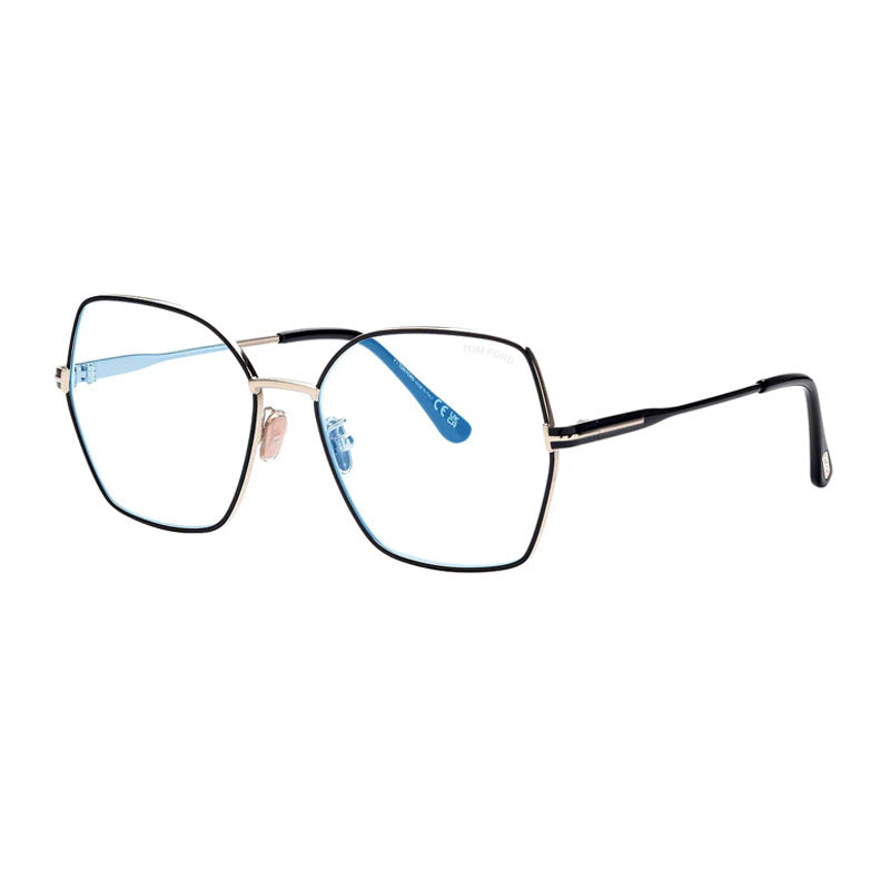 Tom Ford Eyeglasses Butterfly Full Rim, Pale Gold Frame and Clear Blue Light Block Lens FT5876-B032