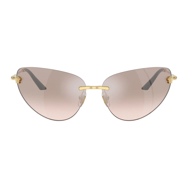 Versace Sunglasses Cat Eye Rimless, Gold Frame and Brown Silver Mirror Lens VE22811002/8Z