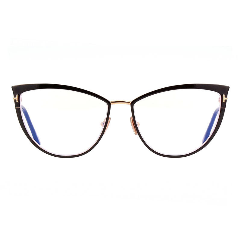 Tom Ford Eyeglasses Cat Eye Full Rim, Shiny Black/Gold Frame and Clear Blue Light Block Lens FT5877-B001