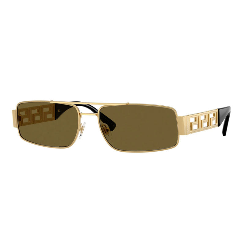 Versace Sunglasses Rectangle Full Rim, Shiny Gold Frame and Brown Lens VE2257100273