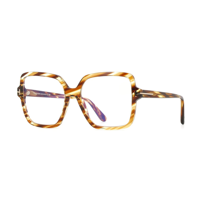 Tom Ford Eyeglasses Square Full Rim, Coloured Havana Frame and Clear Blue-light Block Lenses Lens FT6063-B055