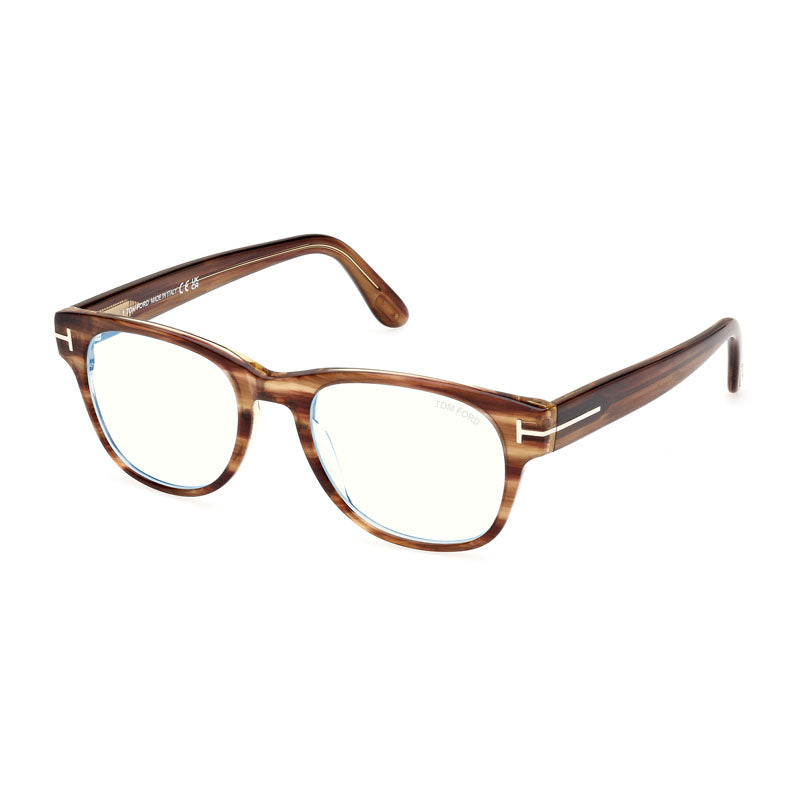 Tom Ford Eyeglasses Square Full Rim, Striped Brown Frame and Clear Blue Light Block Lens FT5898-B050